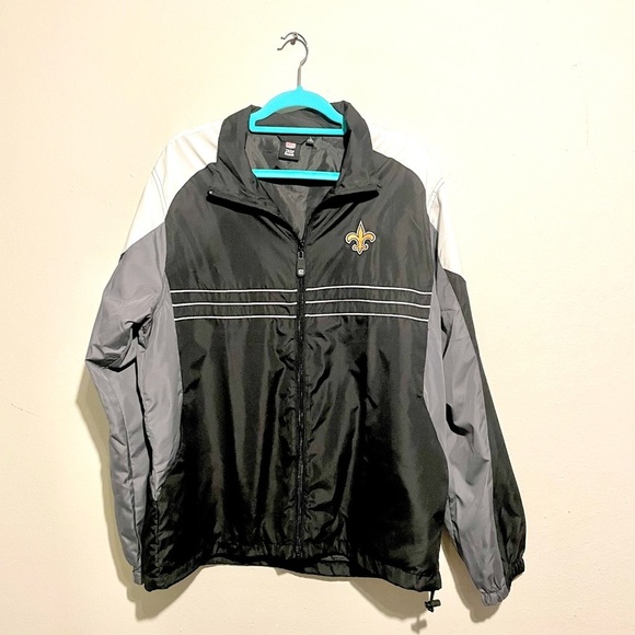Men's NFL New Orleans Saints Windbreaker Size L Full Zip Pockets Reebok - Picture 1 of 8